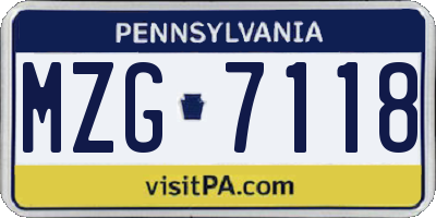 PA license plate MZG7118