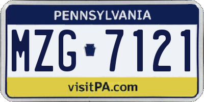 PA license plate MZG7121