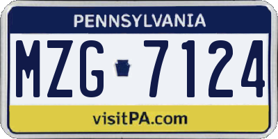 PA license plate MZG7124