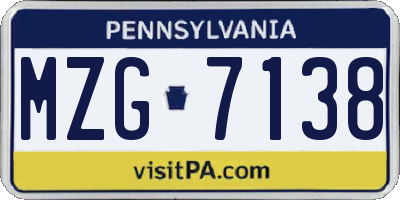 PA license plate MZG7138