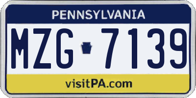 PA license plate MZG7139
