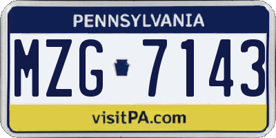 PA license plate MZG7143