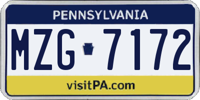 PA license plate MZG7172