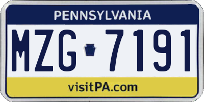 PA license plate MZG7191