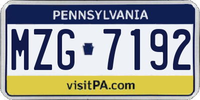 PA license plate MZG7192