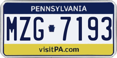 PA license plate MZG7193