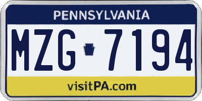 PA license plate MZG7194