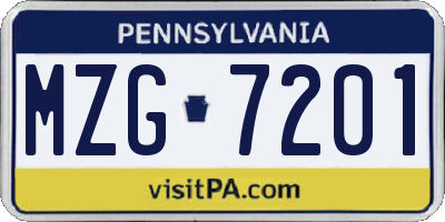 PA license plate MZG7201