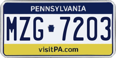 PA license plate MZG7203
