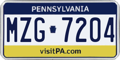 PA license plate MZG7204