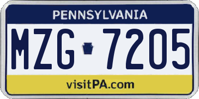 PA license plate MZG7205