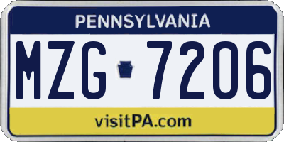 PA license plate MZG7206