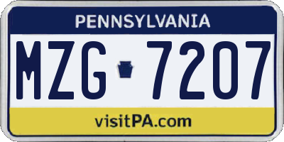 PA license plate MZG7207