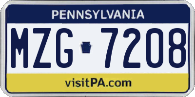 PA license plate MZG7208