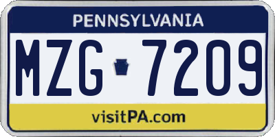 PA license plate MZG7209