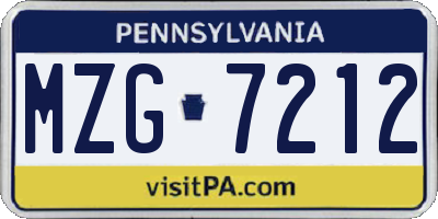 PA license plate MZG7212