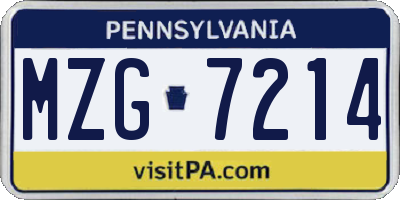 PA license plate MZG7214