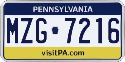 PA license plate MZG7216
