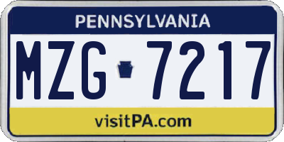 PA license plate MZG7217
