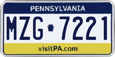 PA license plate MZG7221