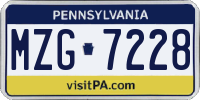 PA license plate MZG7228