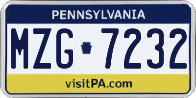 PA license plate MZG7232