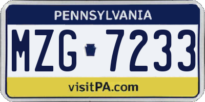 PA license plate MZG7233