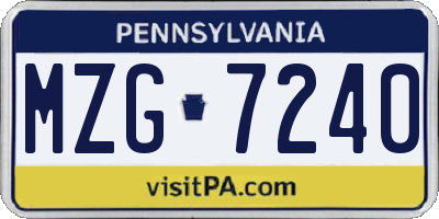 PA license plate MZG7240