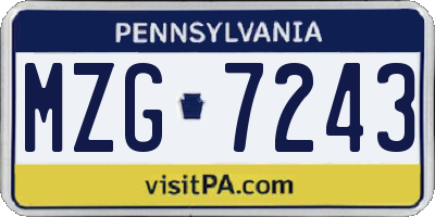 PA license plate MZG7243