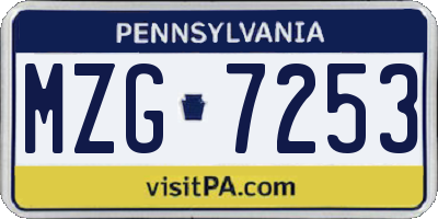 PA license plate MZG7253