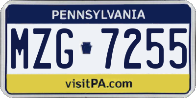 PA license plate MZG7255