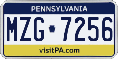 PA license plate MZG7256