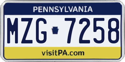 PA license plate MZG7258