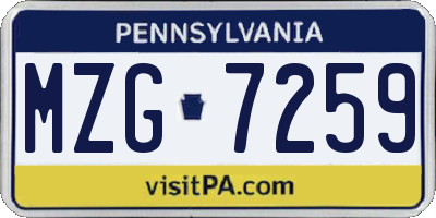 PA license plate MZG7259