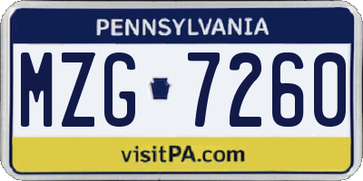 PA license plate MZG7260