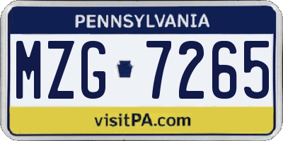 PA license plate MZG7265