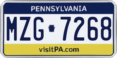 PA license plate MZG7268