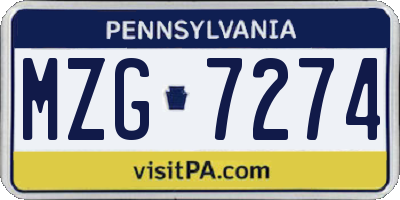 PA license plate MZG7274