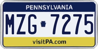 PA license plate MZG7275