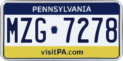 PA license plate MZG7278