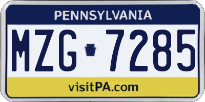 PA license plate MZG7285