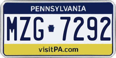 PA license plate MZG7292