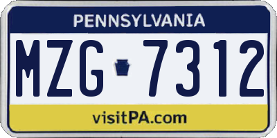 PA license plate MZG7312