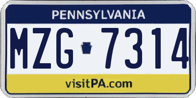 PA license plate MZG7314