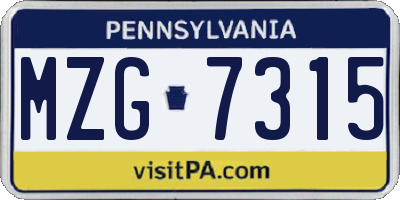 PA license plate MZG7315