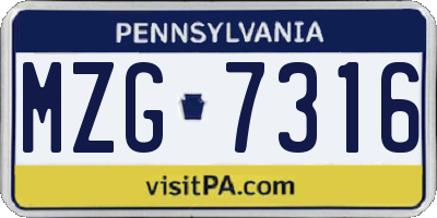 PA license plate MZG7316