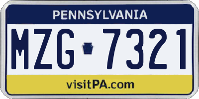 PA license plate MZG7321