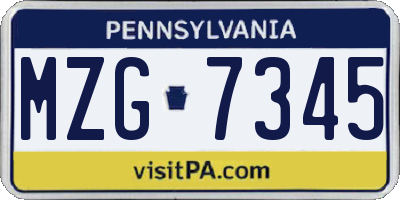 PA license plate MZG7345