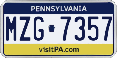 PA license plate MZG7357