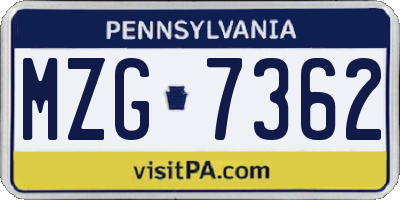 PA license plate MZG7362